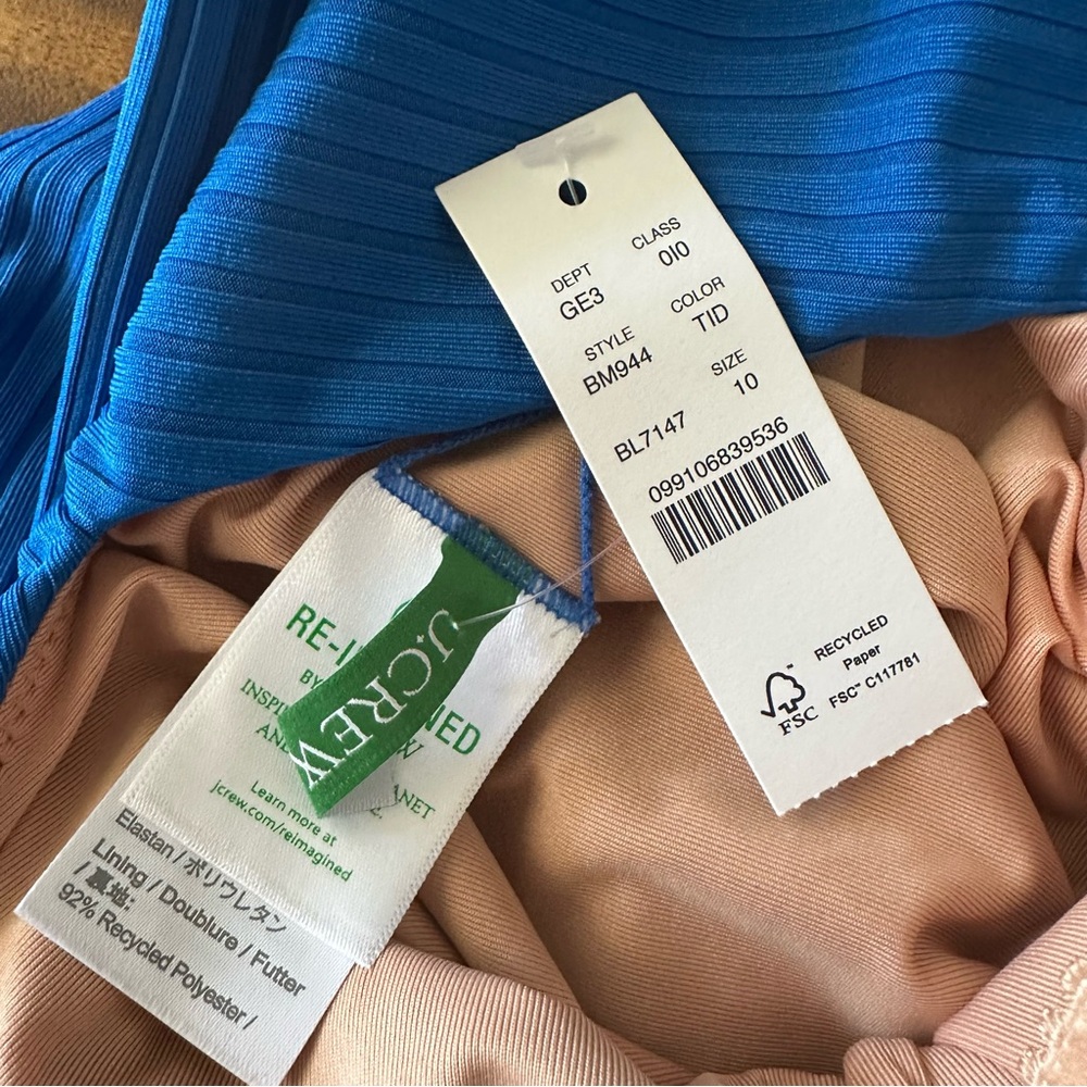 NWT J. Crew Wide-Rib Belted One-Piece Swimsuit blue ladies 10 - Picture 3 of 9